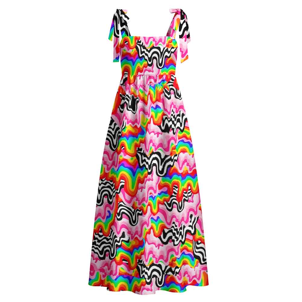 Soulisfree Psychedelic Wave Maxi Dress – Bow Strap