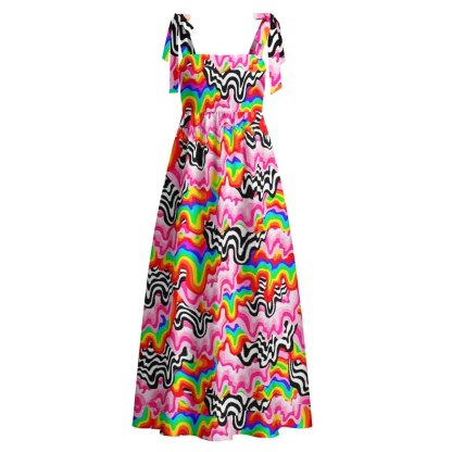 Soulisfree Psychedelic Wave Maxi Dress – Bow Strap