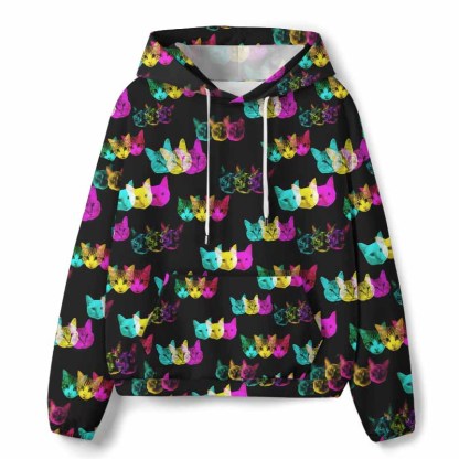 Soulisfree Glitch Art Neon Cat All-Over Print Hoodie