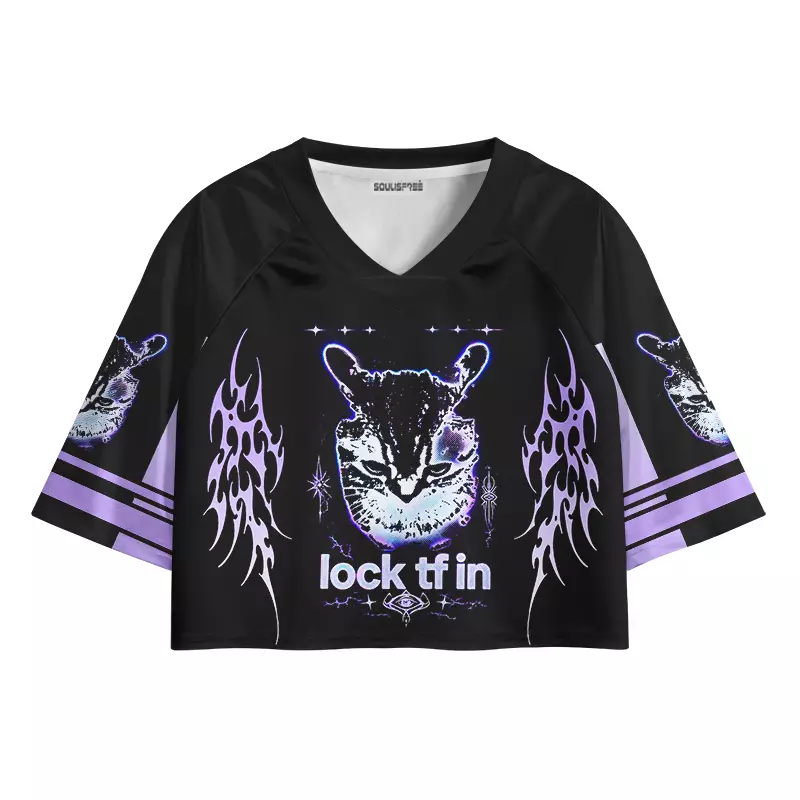 Soulisfree Purple Tribal Cat Cropped Jersey