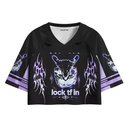 Soulisfree Purple Tribal Cat Cropped Jersey