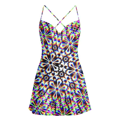 Soulisfree  Chaos Flower Cowl Neck Satin Mini Dress