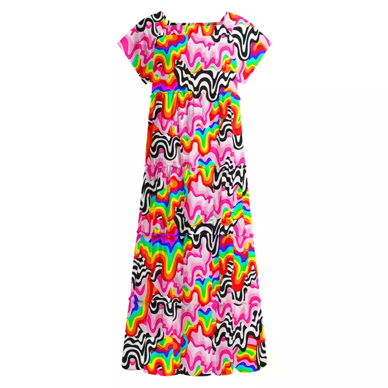 Soulisfree Psychedelic Wave  Square Neck Maxi Dress