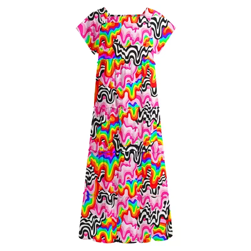 Soulisfree Psychedelic Wave Square Neck Maxi Dress