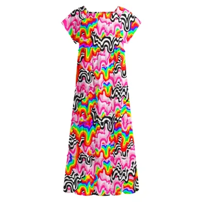 Soulisfree Psychedelic Wave  Square Neck Maxi Dress