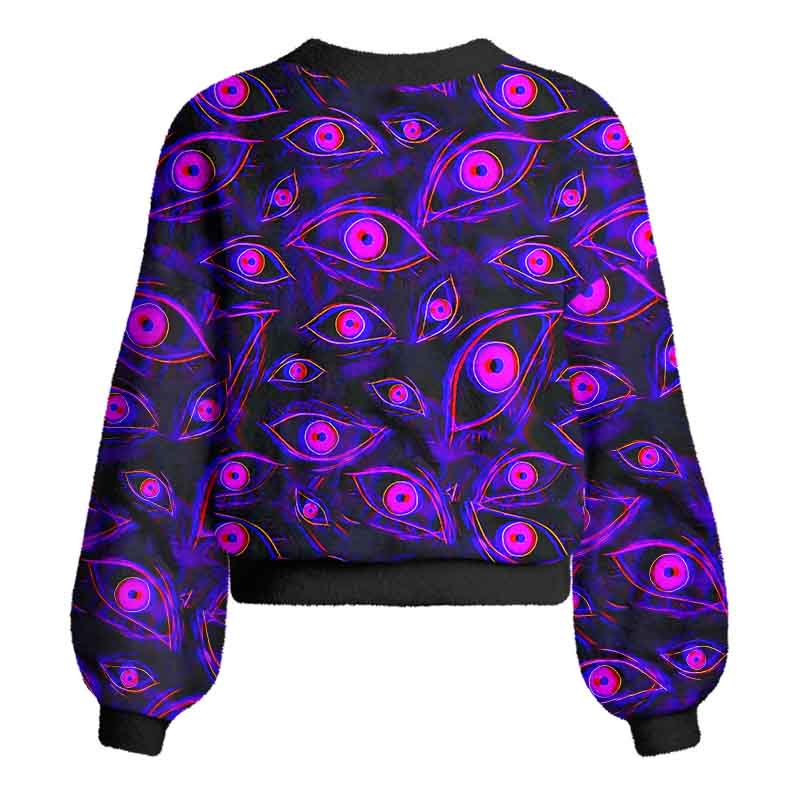 Soulisfree Neon Eyes of the Universe Women's Fuzzy Cardigan Sweater