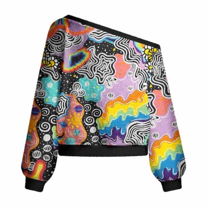 Soulisfree  Psychedelic Vortex Collage Women's Fuzzy Crewneck Sweater