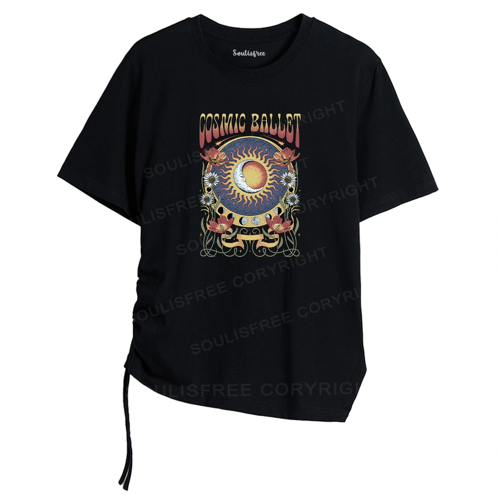 Psychedelic Ballet Asymmetrical Top With Side Drawstring