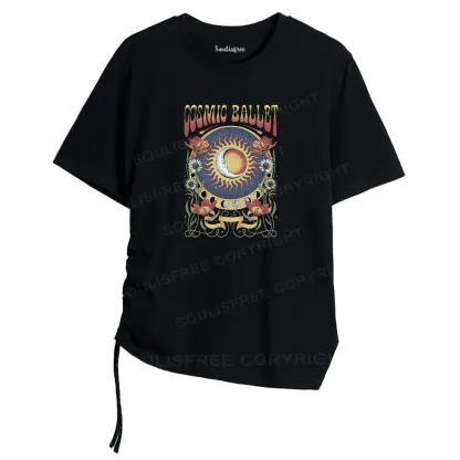 Psychedelic Ballet Asymmetrical Top With Side Drawstring