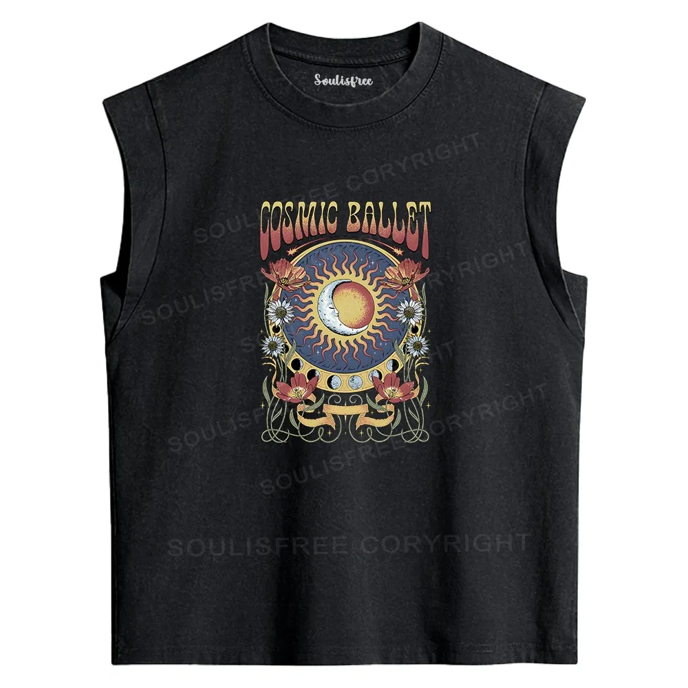 Designed Psychedelic Ballet Washed Tank Tops