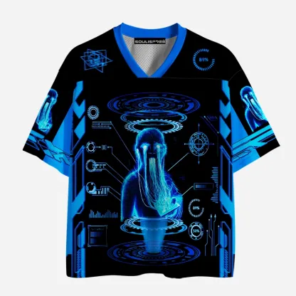 Soulisfree Cyberpunk Blue Aesthetic Mesh Jersey