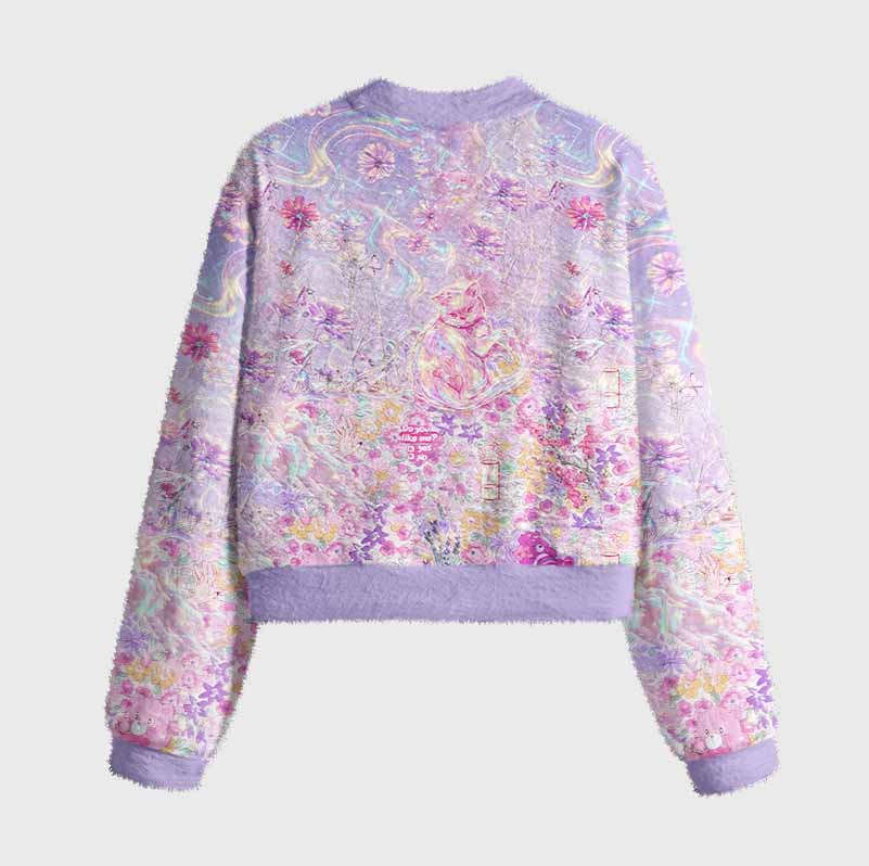 Soulisfree Iridescent Floral Fantasy Women's Fuzzy Crewneck Sweater