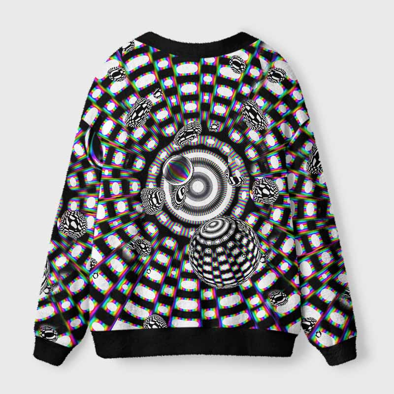 Soulisfree Holographic Tunnel Vision Spheres Fuzzy Cardigan Sweater 