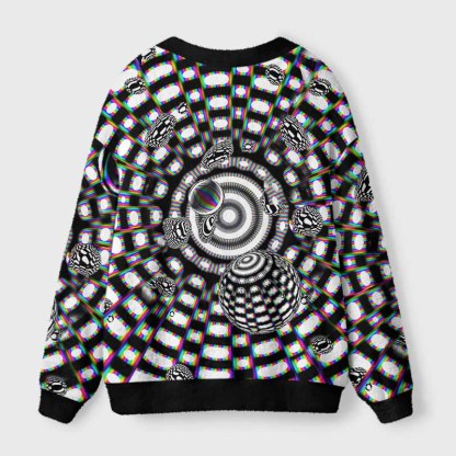 Soulisfree Holographic Tunnel Vision Spheres Fuzzy Cardigan Sweater 