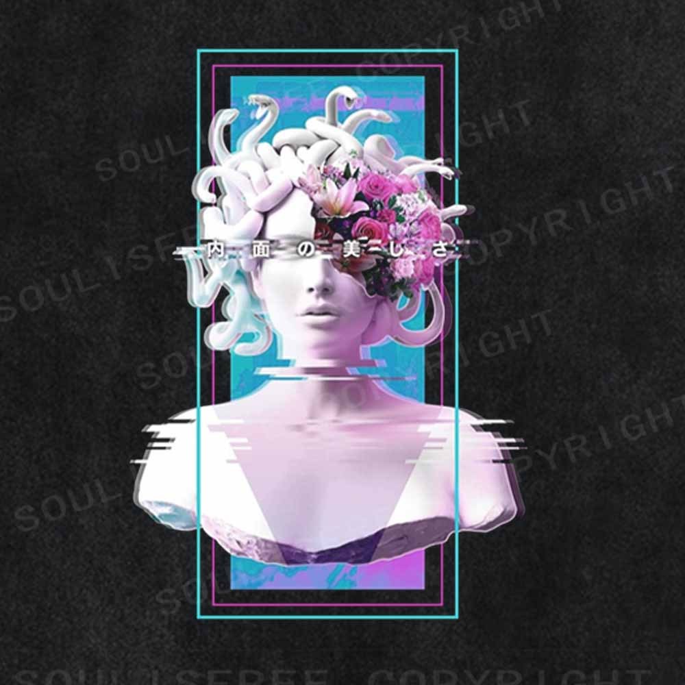 Soulisfree Vaporwave Glitch Medusa Statue Washed Tee