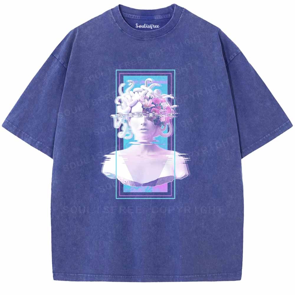 Soulisfree Vaporwave Glitch Medusa Statue Washed Tee