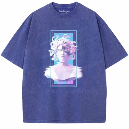 Soulisfree Vaporwave Glitch Medusa Statue Washed Tee