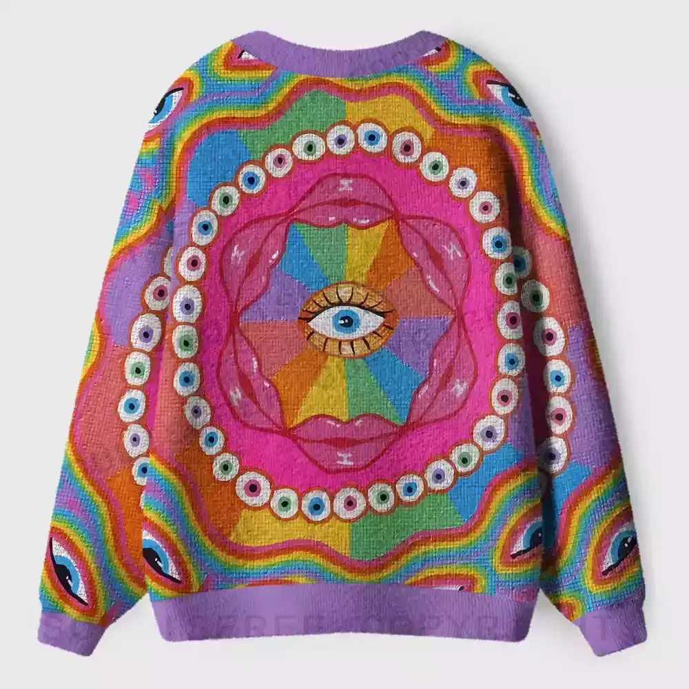 Chromatic Dreamwave Eye Ugly Cardigan Sweaters 