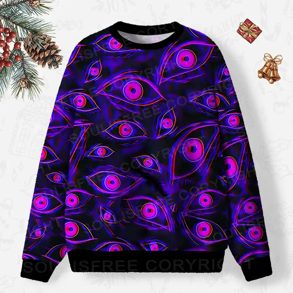 Neon Eyes of the Universe Ugly Christmas Knit Sweatshirt