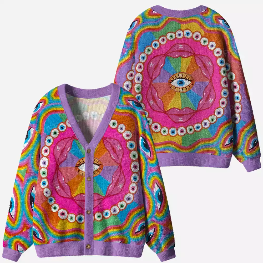 Chromatic Dreamwave Eye Ugly Cardigan Sweaters 