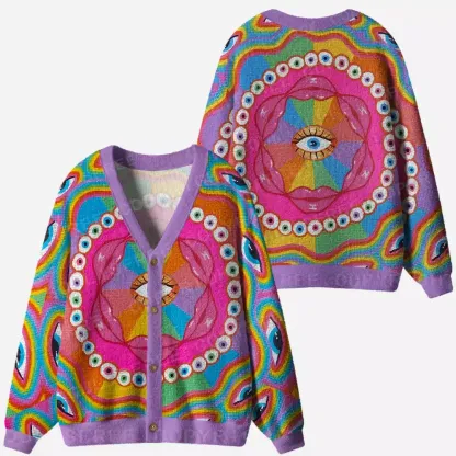 Chromatic Dreamwave Eye Ugly Cardigan Sweaters 