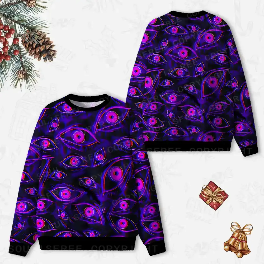 Neon Eyes of the Universe Ugly Christmas Knit Sweatshirt