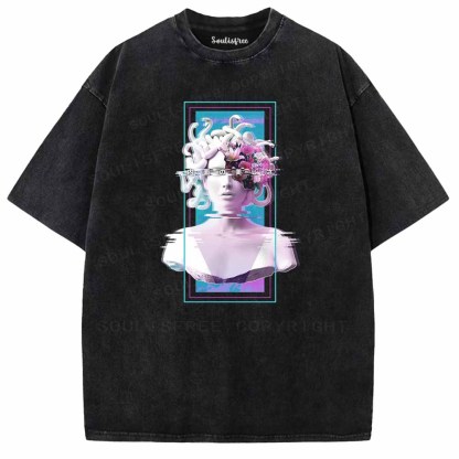 Soulisfree Vaporwave Glitch Medusa Statue Washed Tee