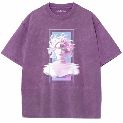 Soulisfree Vaporwave Glitch Medusa Statue Washed Tee