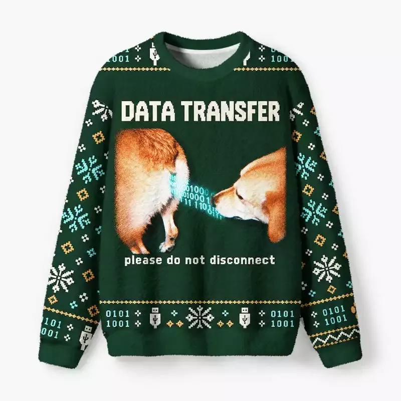 Soulisfree Data Transfer Dogs Fuzzy Crewneck Sweater