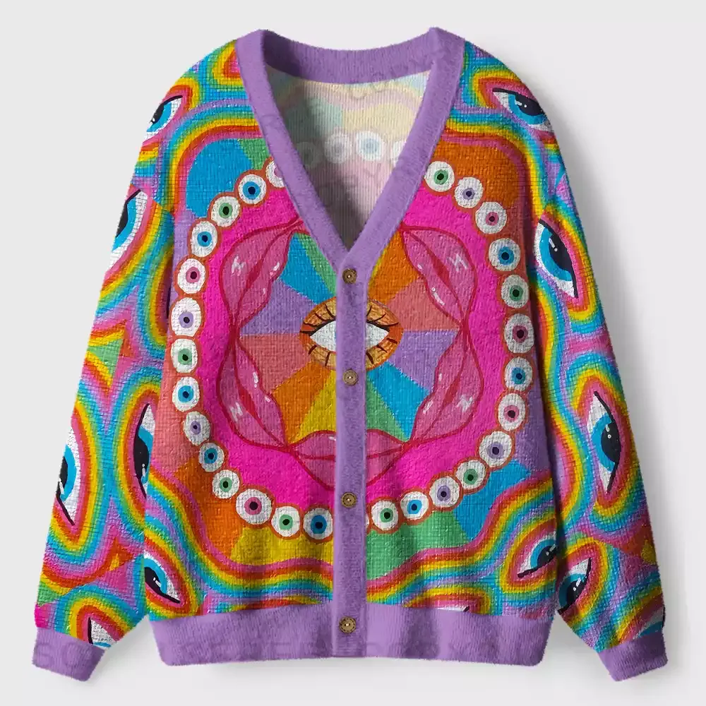 Chromatic Dreamwave Eye Ugly Cardigan Sweaters