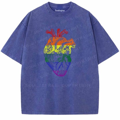 Soulisfree  Rainbow Anatomical Heart  Washed Tee