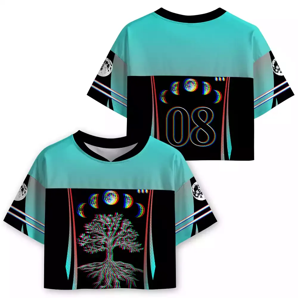 Soulisfree Ethereal Energy Optic Lines Illusion Cropped Mesh Jersey