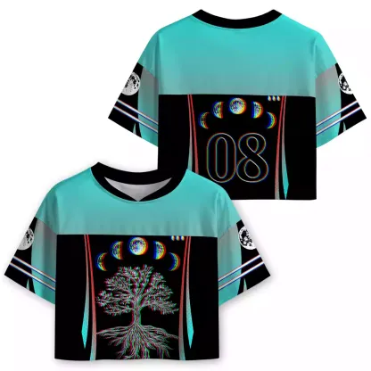 Soulisfree Ethereal Energy Optic Lines Illusion Cropped Mesh Jersey