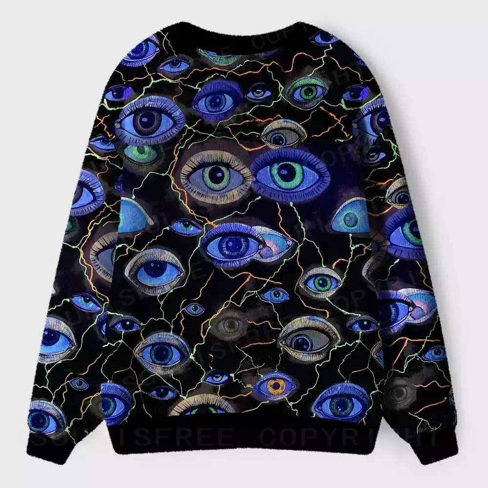 Trippy Eyes Everywhere Ugly Cardigan Sweaters 