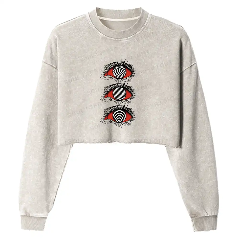 Psychedelic Eye Washed Cropped Sweatshirt