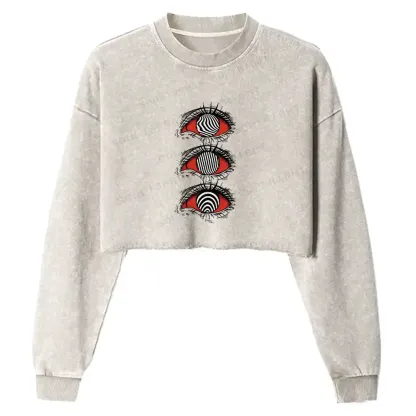 Psychedelic Eye Washed Cropped Sweatshirt