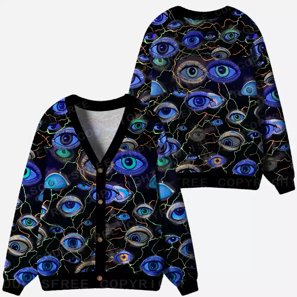Trippy Eyes Everywhere Ugly Cardigan Sweaters 