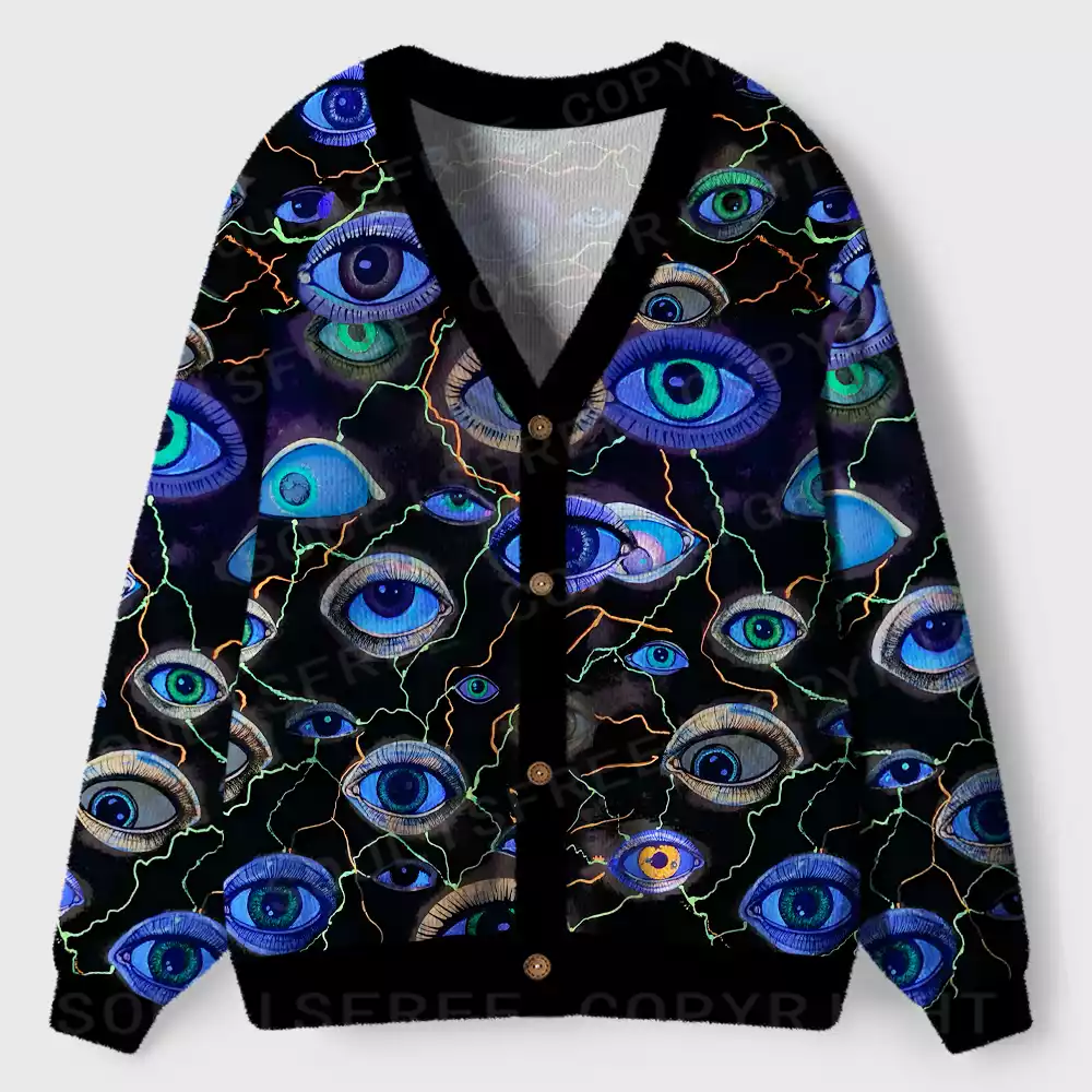 Trippy Eyes Everywhere Ugly Cardigan Sweaters 