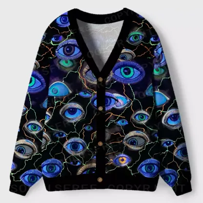 Trippy Eyes Everywhere Ugly Cardigan Sweaters 