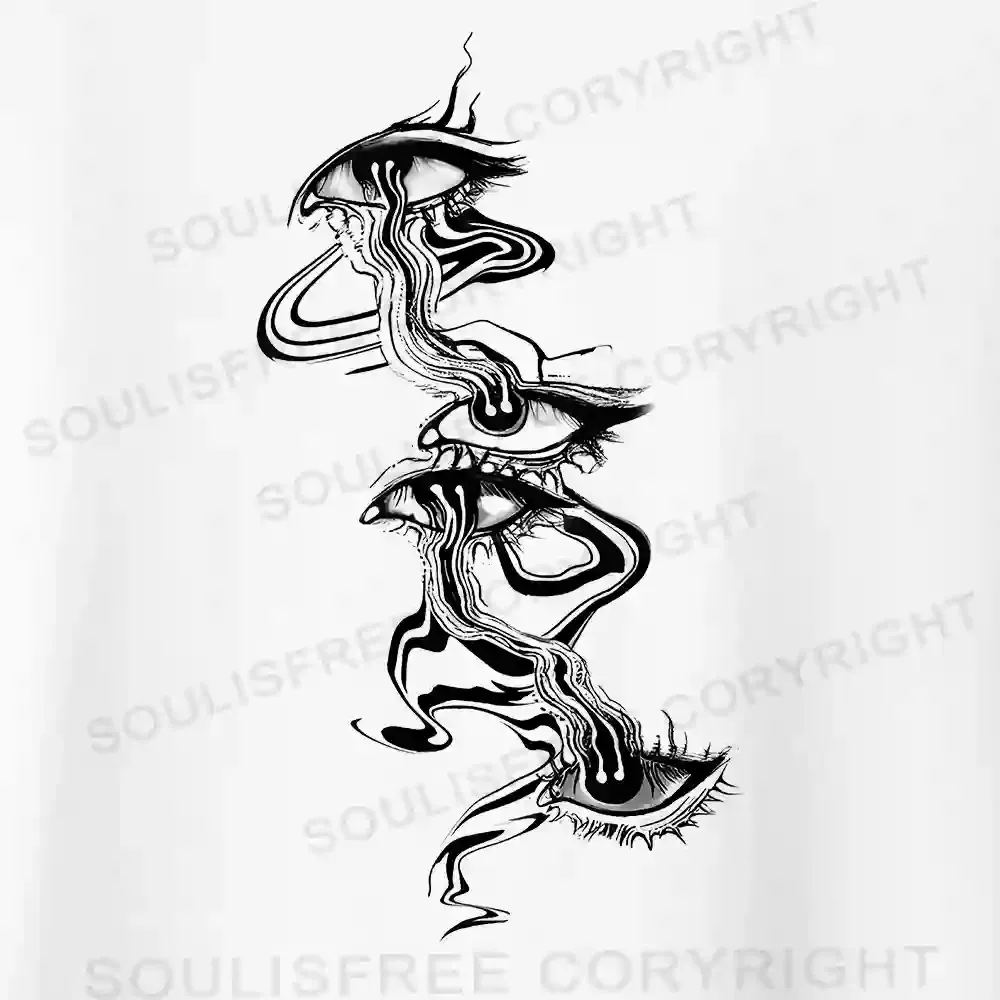 Psychedelic Eyes Asymmetrical Top With Side Drawstring