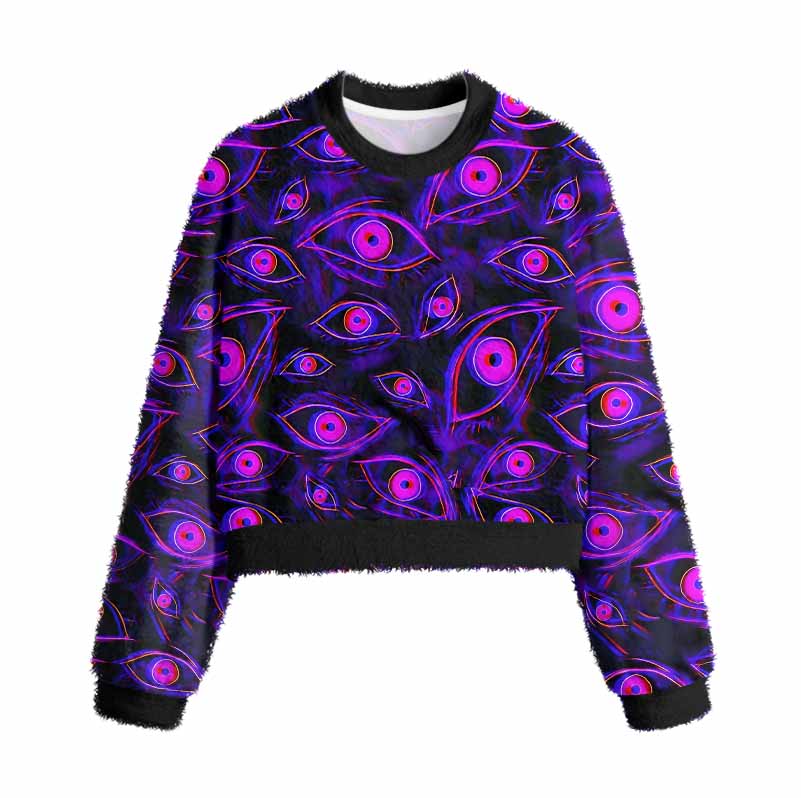 Soulisfree Neon Eyes of the Universe Fuzzy Crewneck Sweater