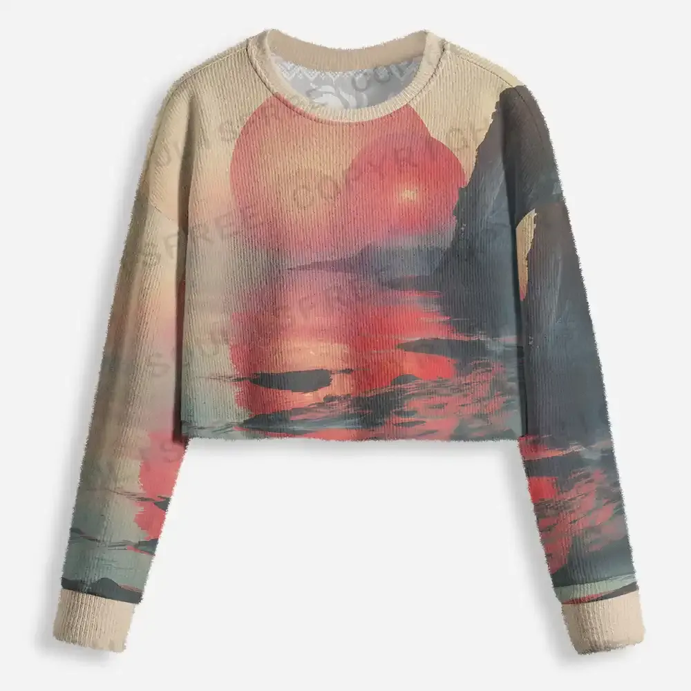 Sunset Serenity: A Moment of Peace Cropped Ugly Christmas Sweater