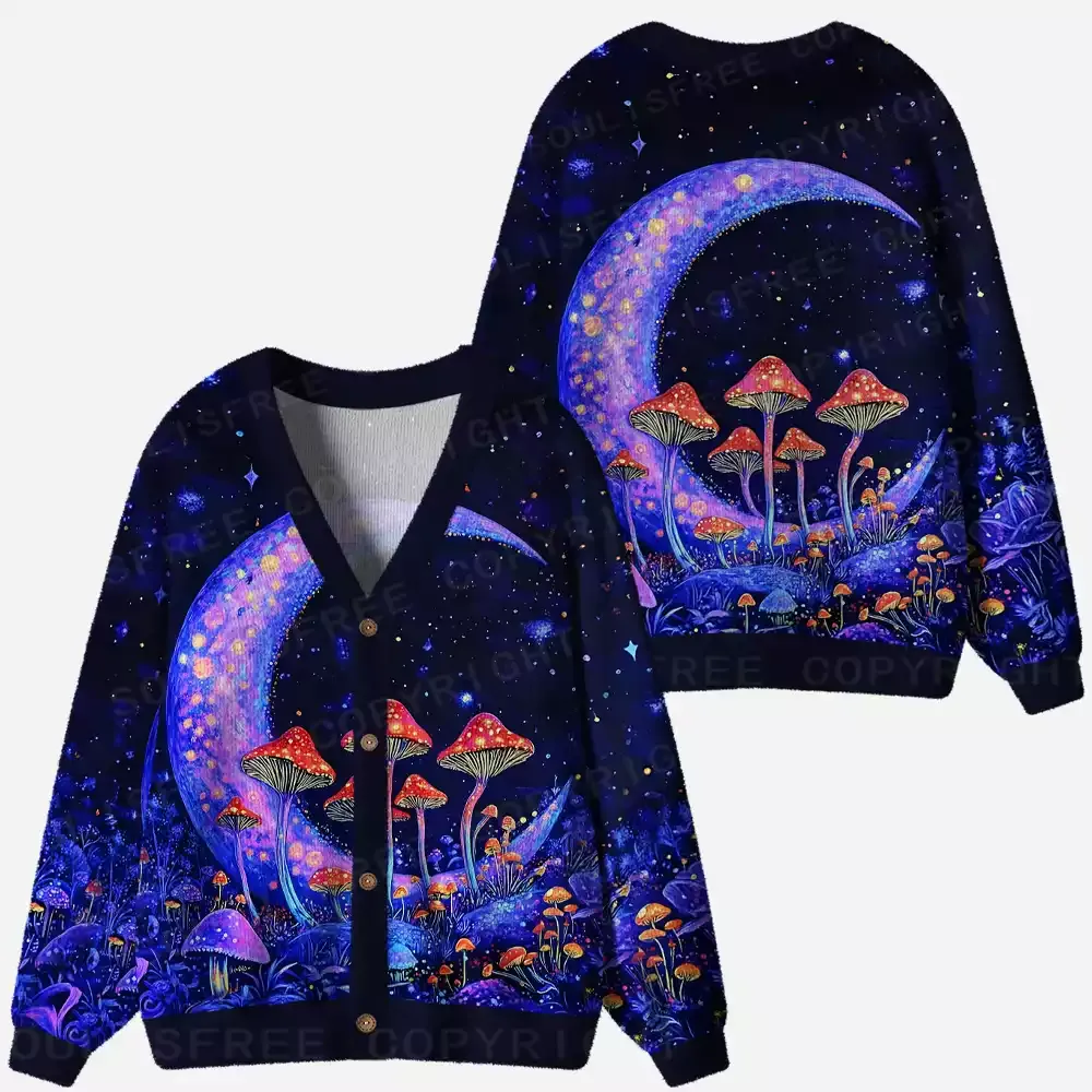 Neon Fungal Lunar Realm Ugly Cardigan Sweaters 