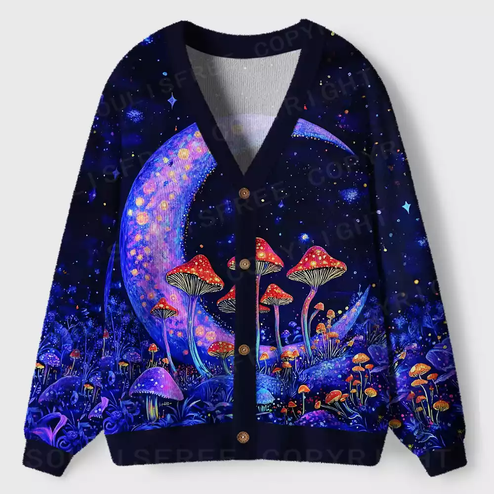 Neon Fungal Lunar Realm Ugly Cardigan Sweaters 