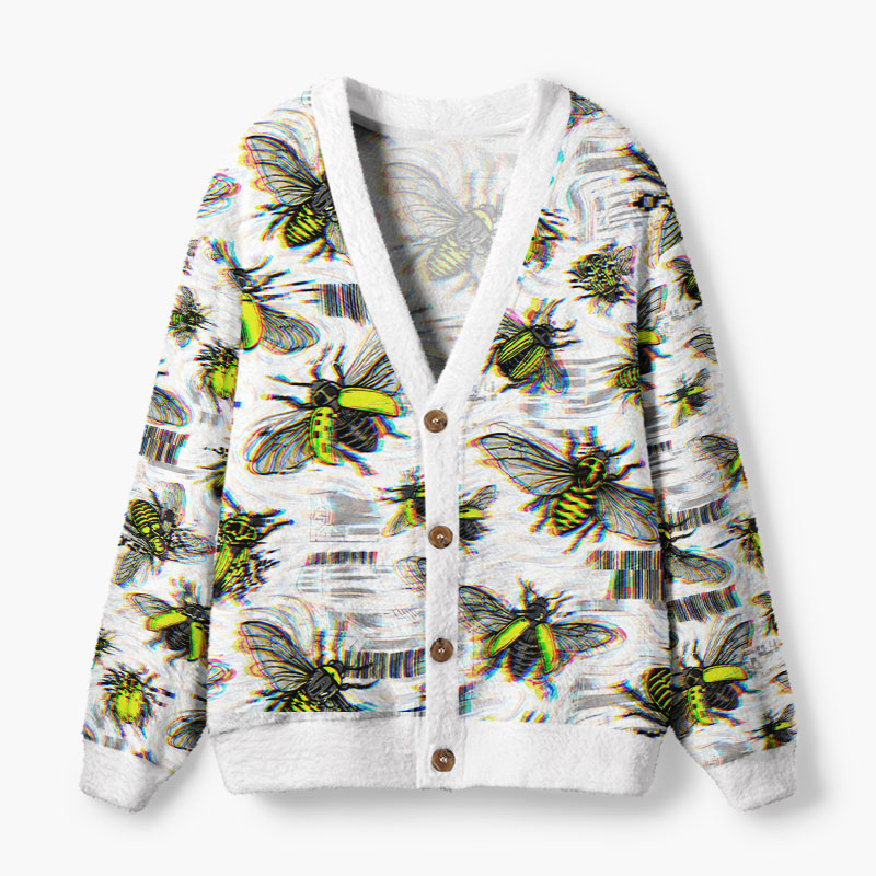 Soulisfree Digital Wings Of Evolution Fuzzy Cardigan Sweater