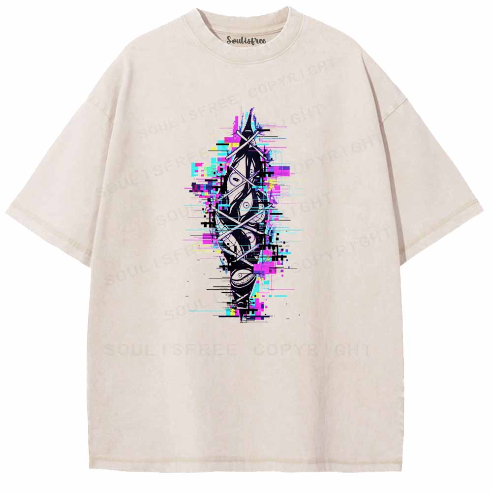 Soulisfree Trapped Eyes In Neon Glitch Washed Tee