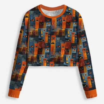 Faces in Fragments Cropped Ugly Christmas Sweater