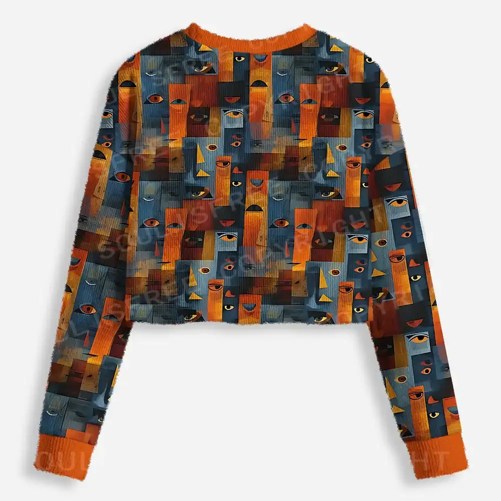 Faces in Fragments Cropped Ugly Christmas Sweater