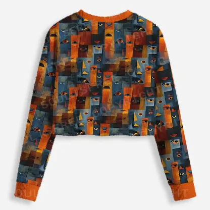 Faces in Fragments Cropped Ugly Christmas Sweater