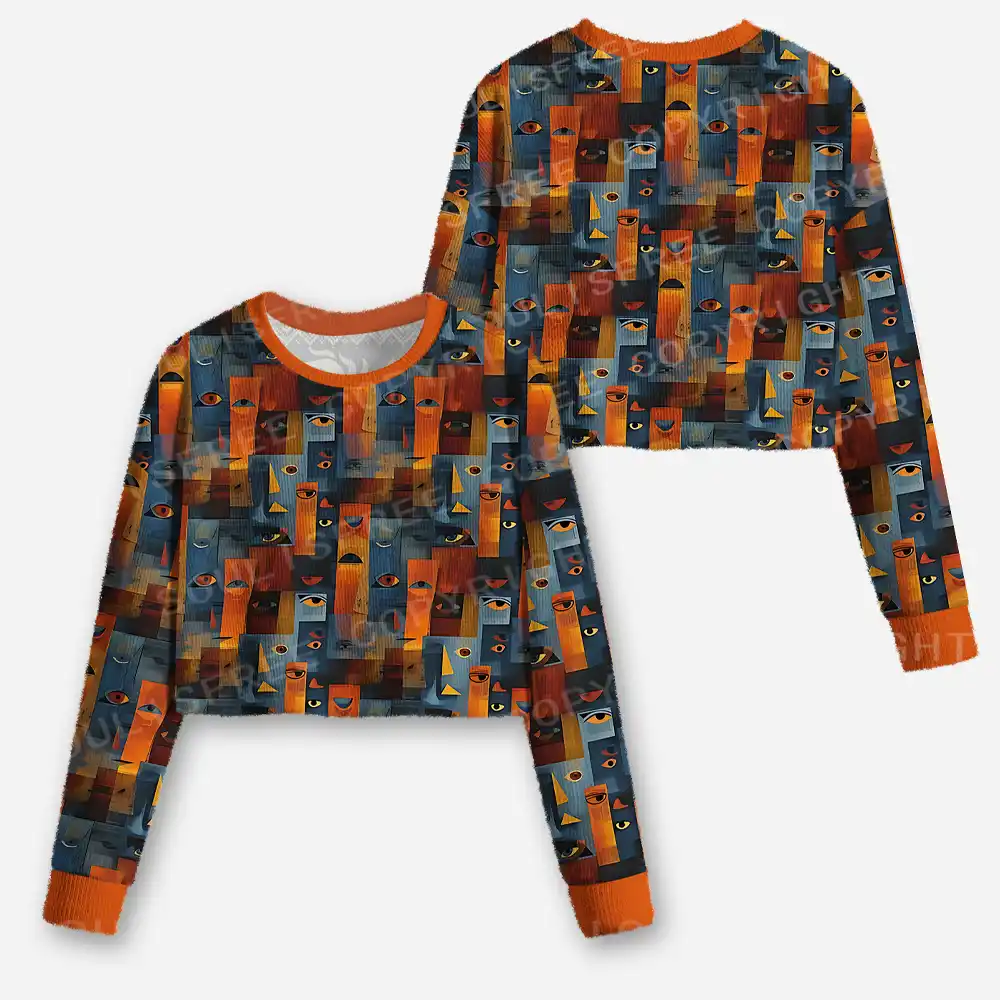 Faces in Fragments Cropped Ugly Christmas Sweater